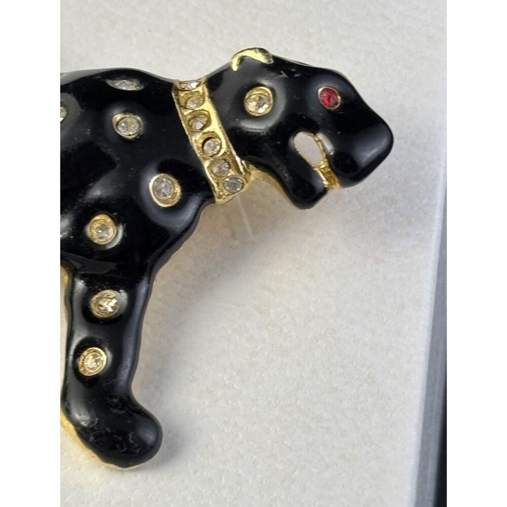 Vintage 1980’s BLACK Leopard Brooch Goldtone Enamel Rhinestone 2.5 Inches EUC - Picture 3 of 6